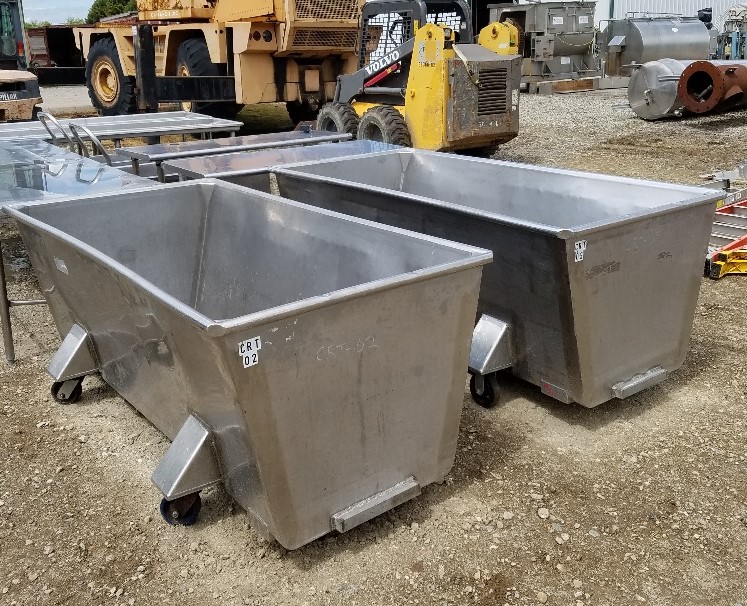 ***SOLD*** (2) used 250 Gallon Stainless Steel Sanitary Portable Tanks/Totes/trough. Rectangular trough is 24